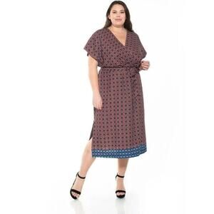 Alexia Admore Rust Geometric Wrap Midi Dress size 6 Women's Boho Floral ZPeasant